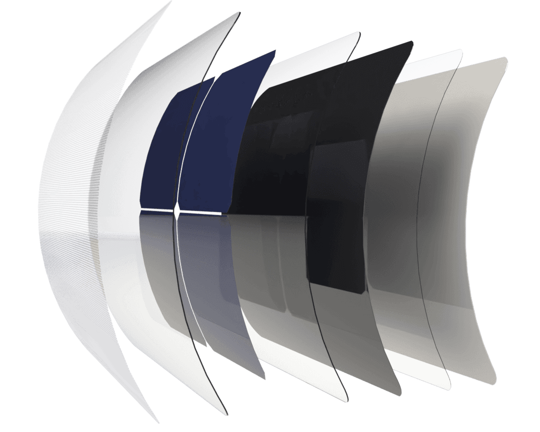 A small exploded view of a solar panel to show the different layers.