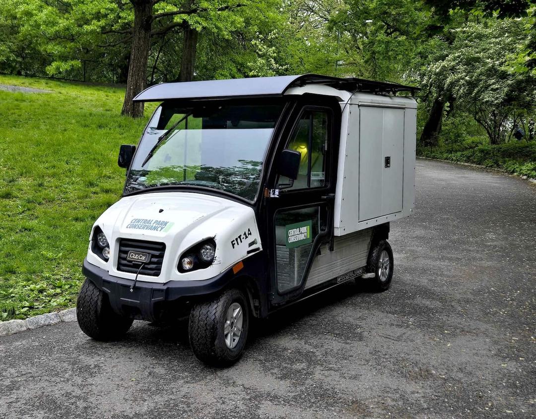 Low-Speed Vehicles in Central Park with solar panels