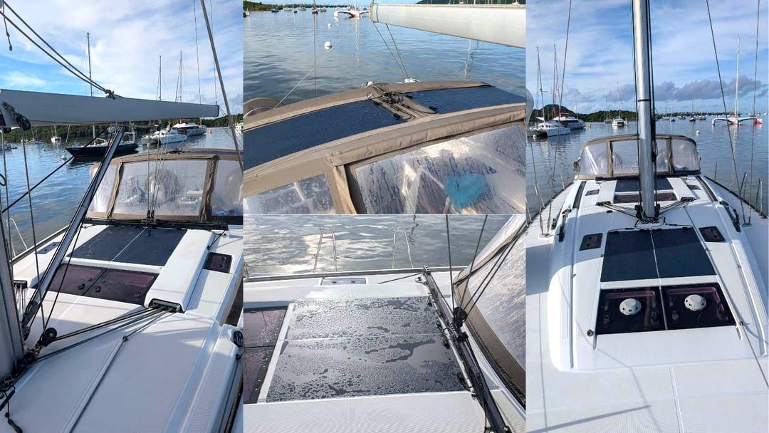 Photo of a Jeanneau Odyssey 469 sailboat with solar panels